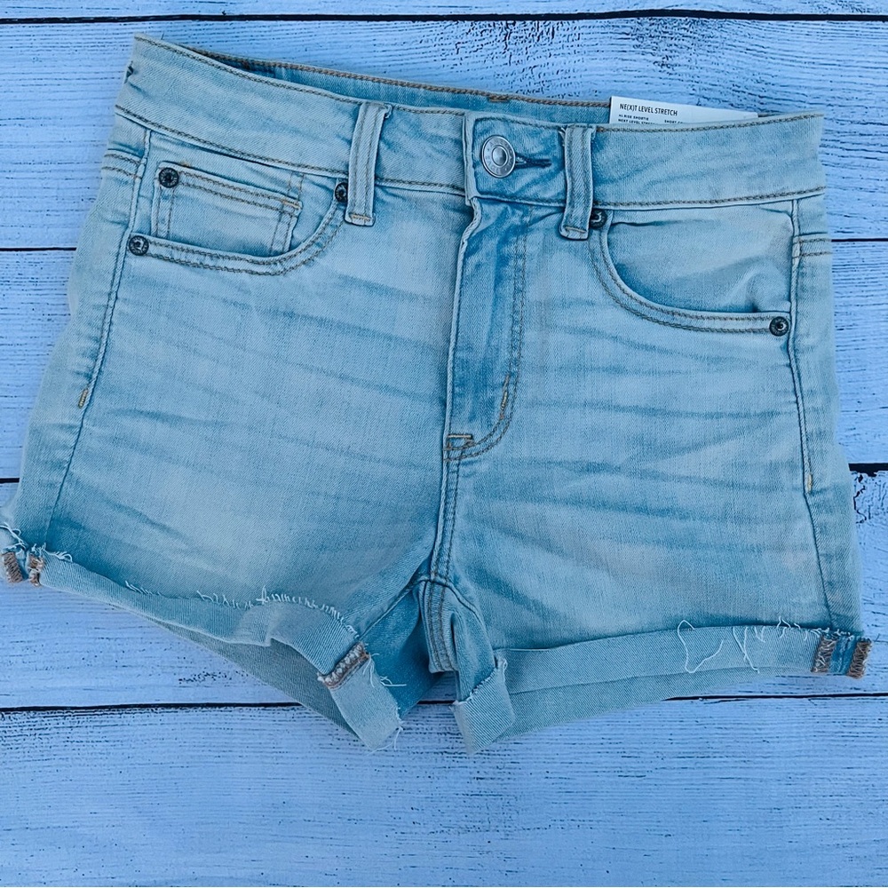 American Eagle Outfitters Blue Jean Shorts High-Waisted Distressed